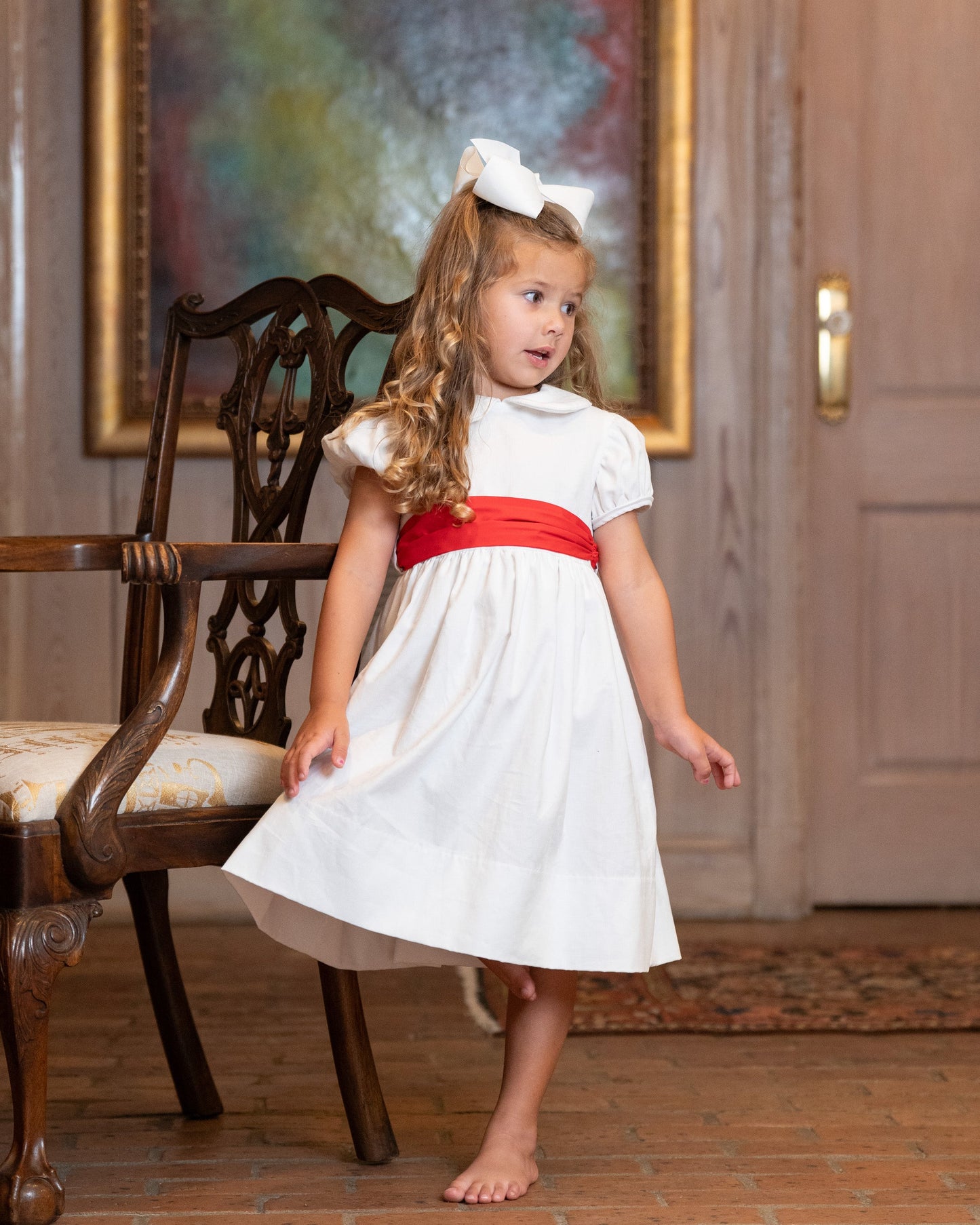 Laura Wht Cord Dress w/belt (3-6)
