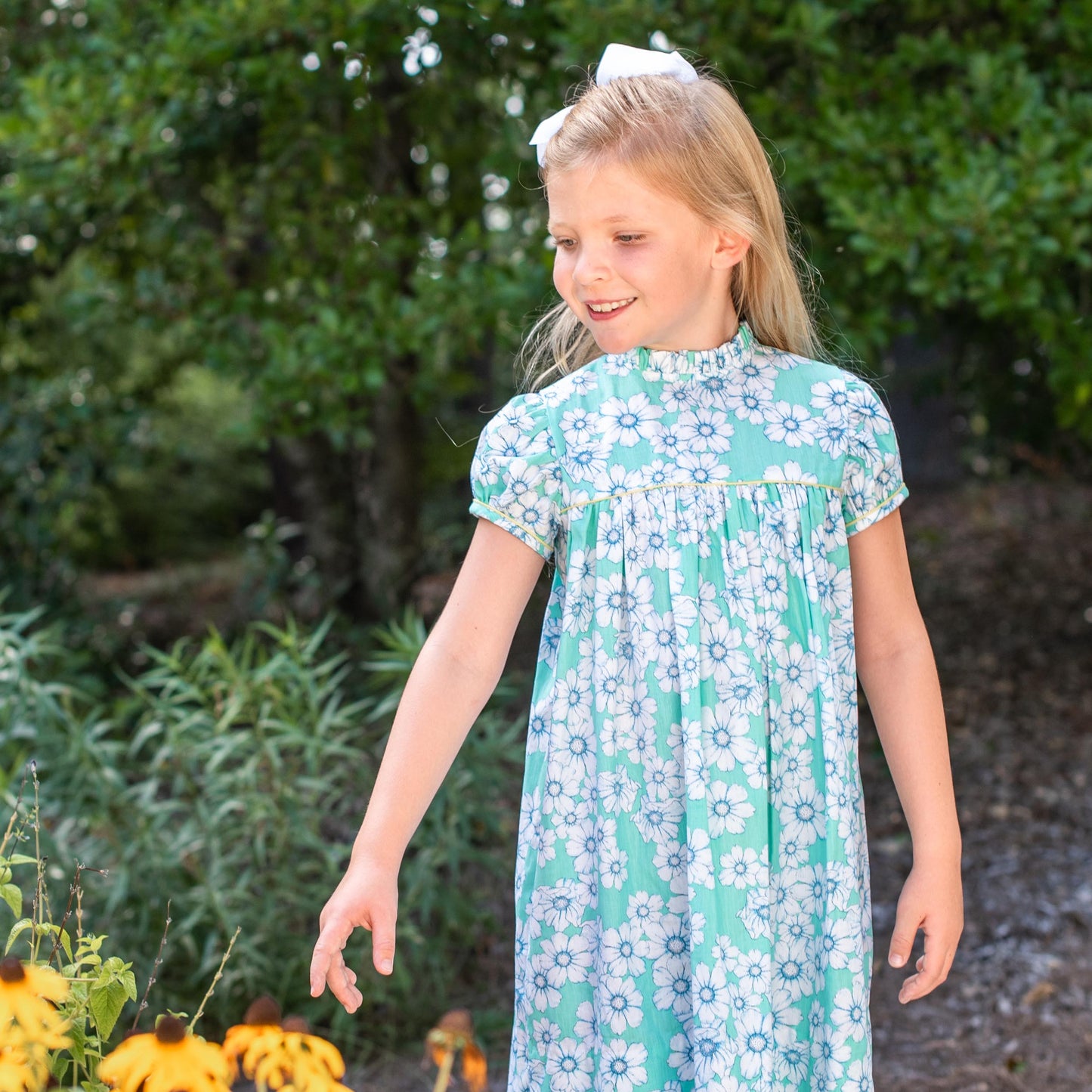 Ann Scott Aqua Primrose Floral Dress (2-6)