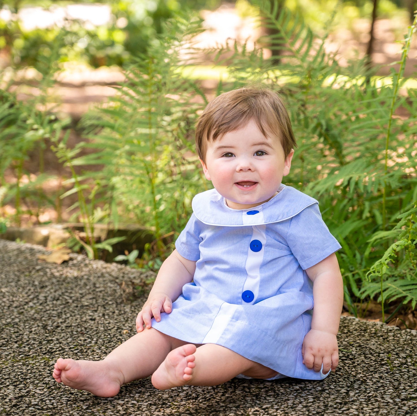 Walker Blue Chambray w/White Trim Diaper Set (12M-18M)
