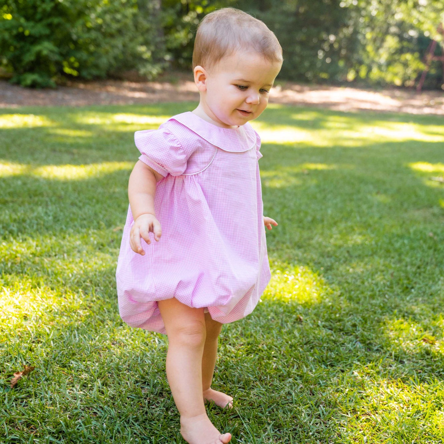 Ann Caroline Pink Gingham Check w/White Trim Bubble (6M-2)