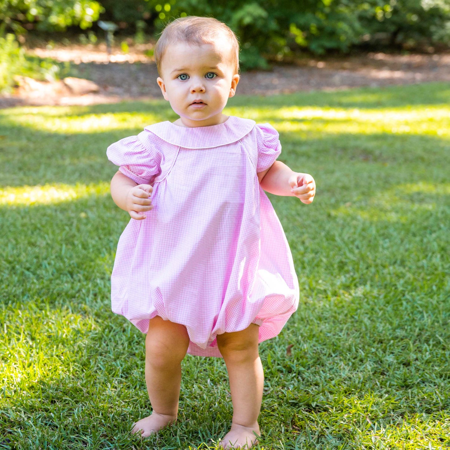 Ann Caroline Pink Gingham Check w/White Trim Bubble (6M-2)