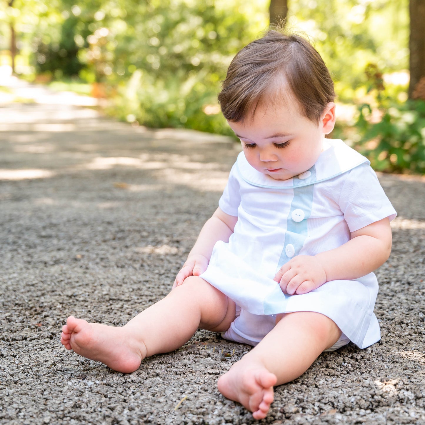 Walker White Pique w/Aqua Trim Diaper Set (12M-18M)