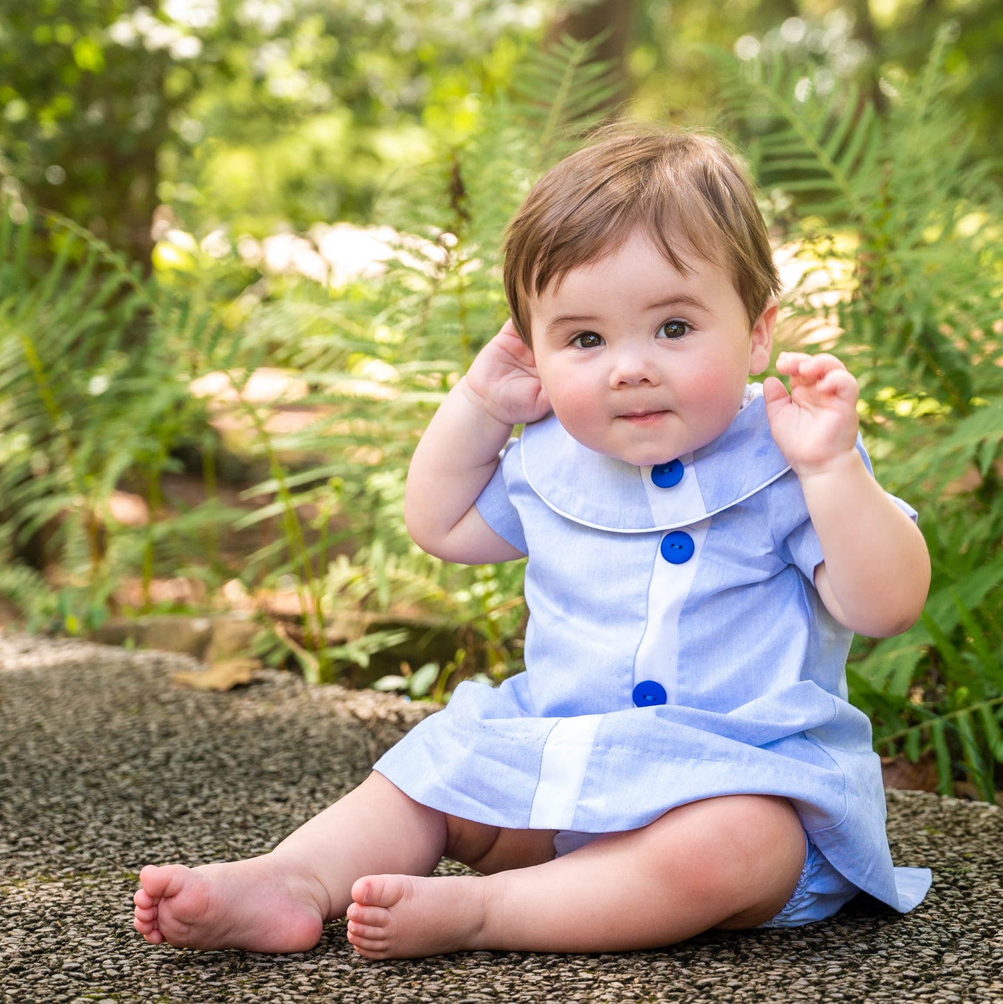 Walker Blue Chambray w/White Trim Diaper Set (12M-18M)