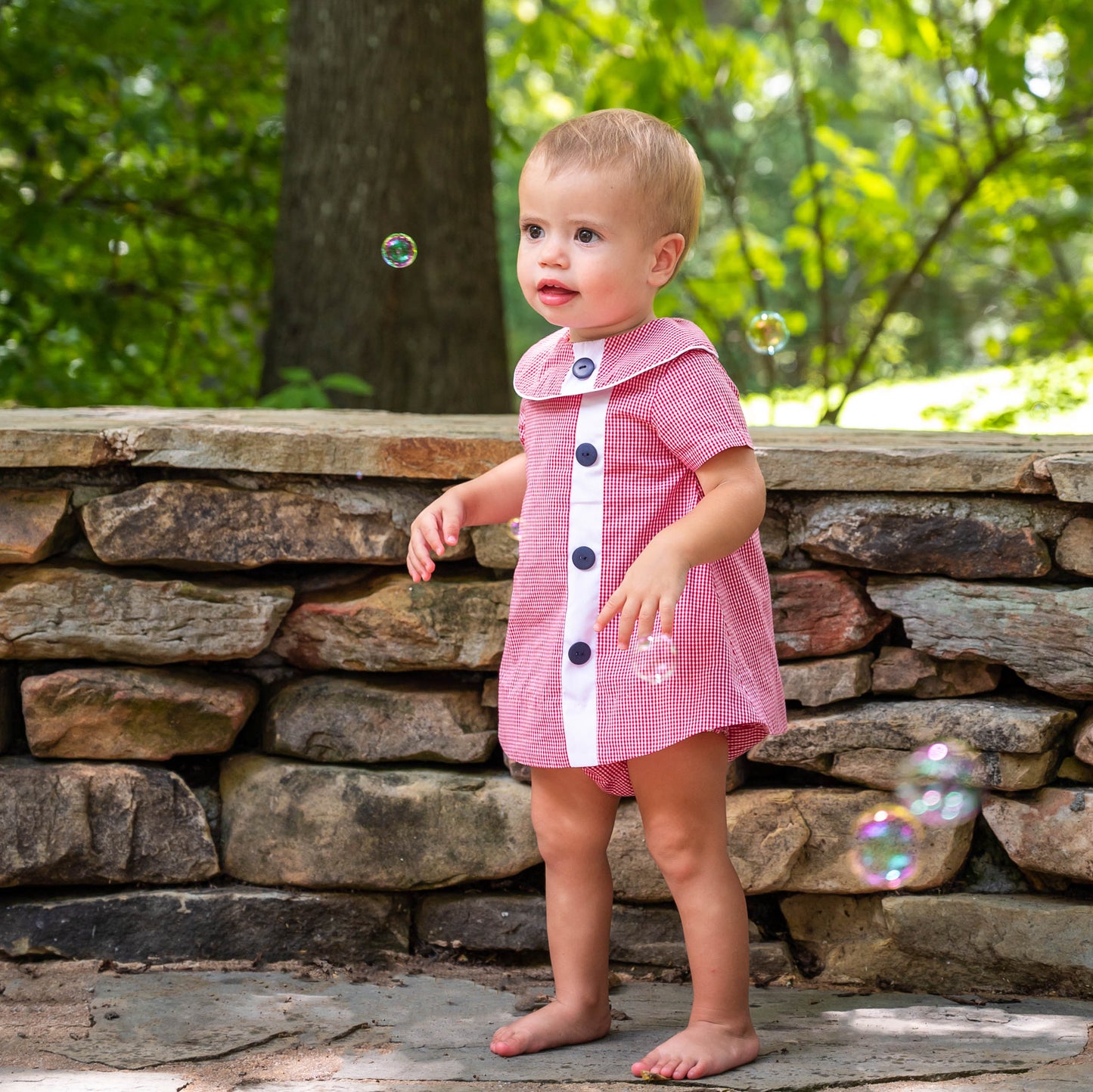Walker Berry Check w/White Trim Diaper Set (12M-18M)