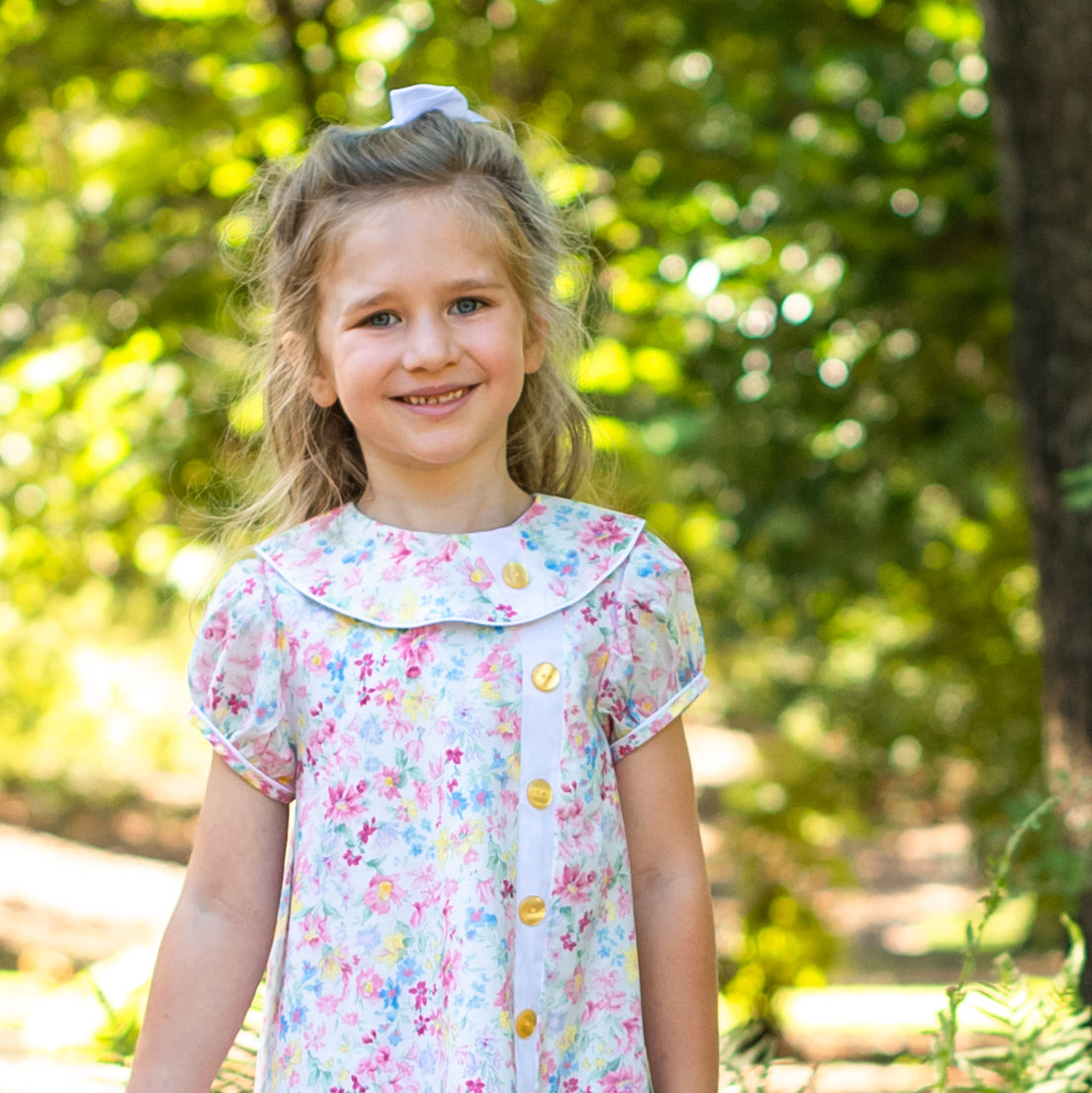 Mary Ryan Blossom Floral w/White Trim Dress (2-6)