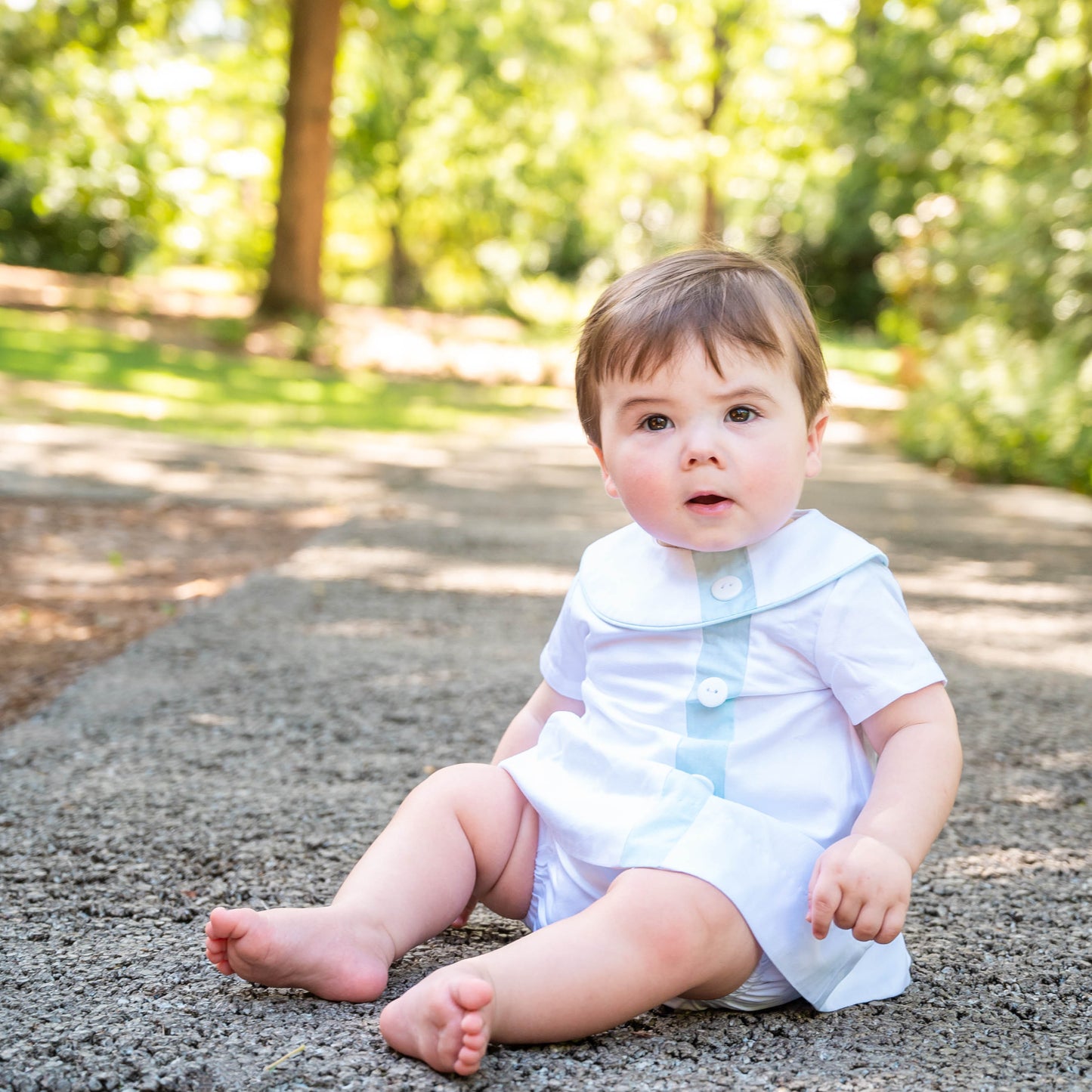 Walker White Pique w/Aqua Trim Diaper Set (12M-18M)