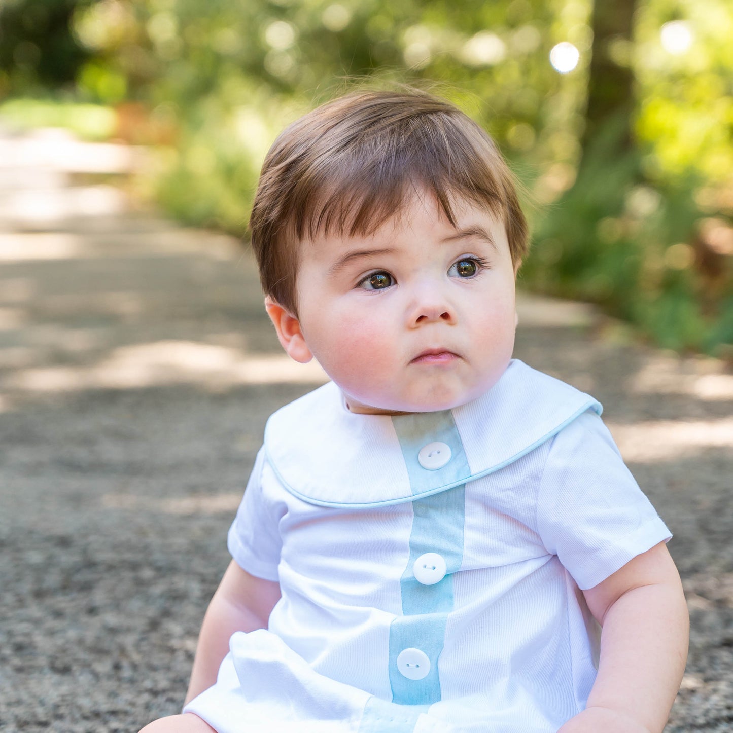 Walker White Pique w/Aqua Trim Diaper Set (12M-18M)