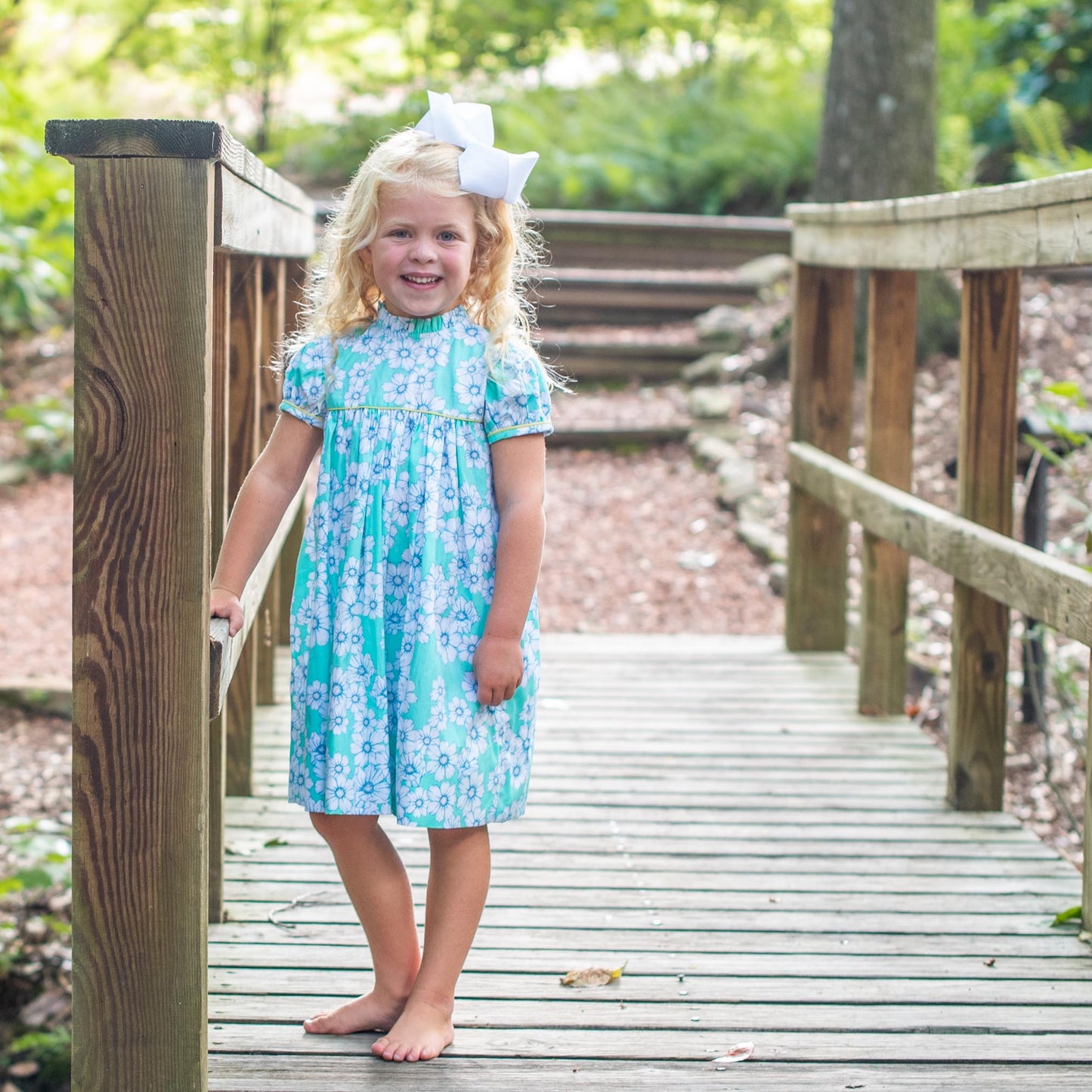 Ann Scott Aqua Primrose Floral Dress (2-6)