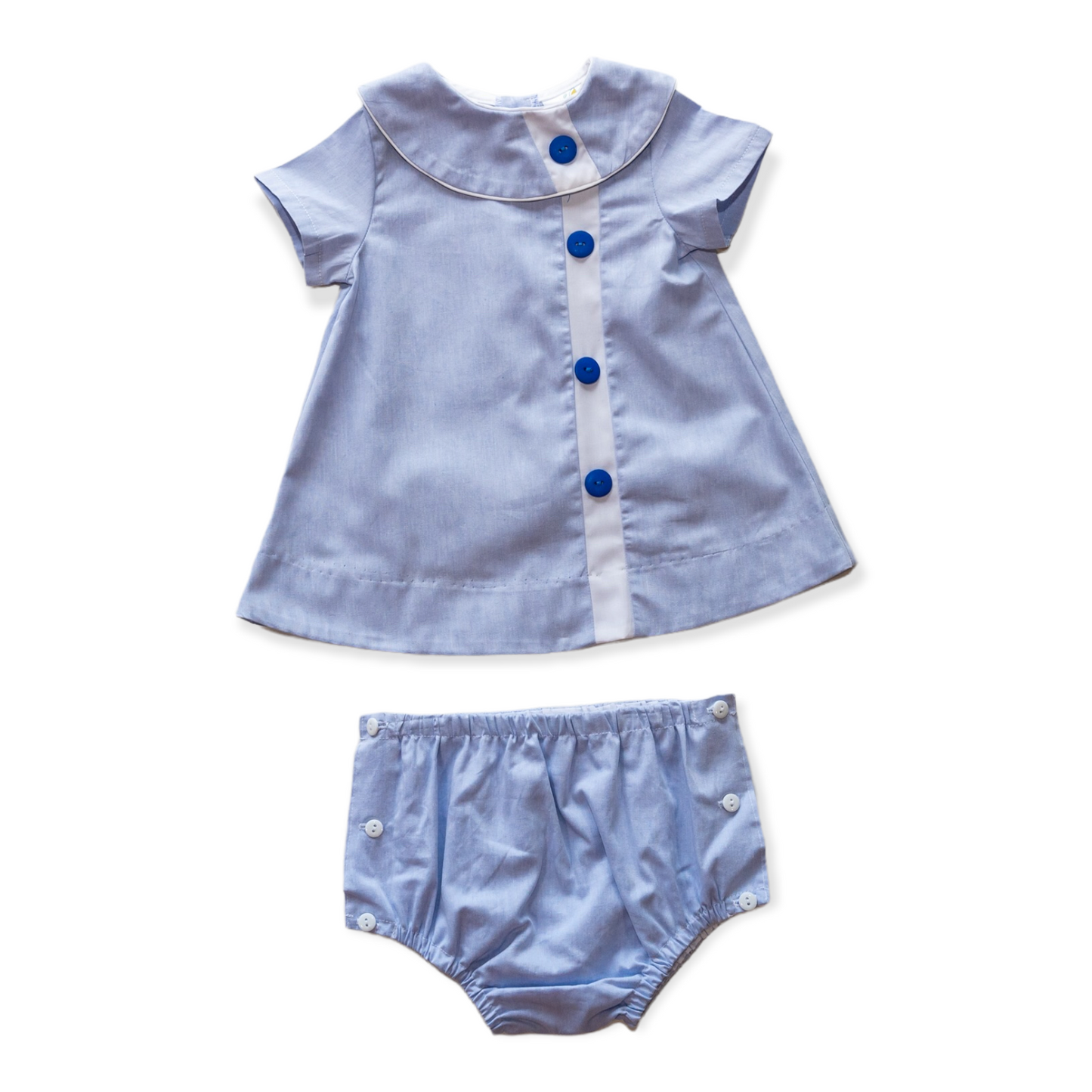 Walker Blue Chambray w/White Trim Diaper Set (12M-18M)