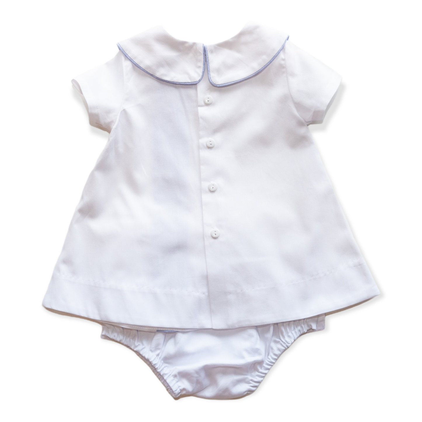 Walker White Pique w/Blue Trim Apron Set (12M-18M)