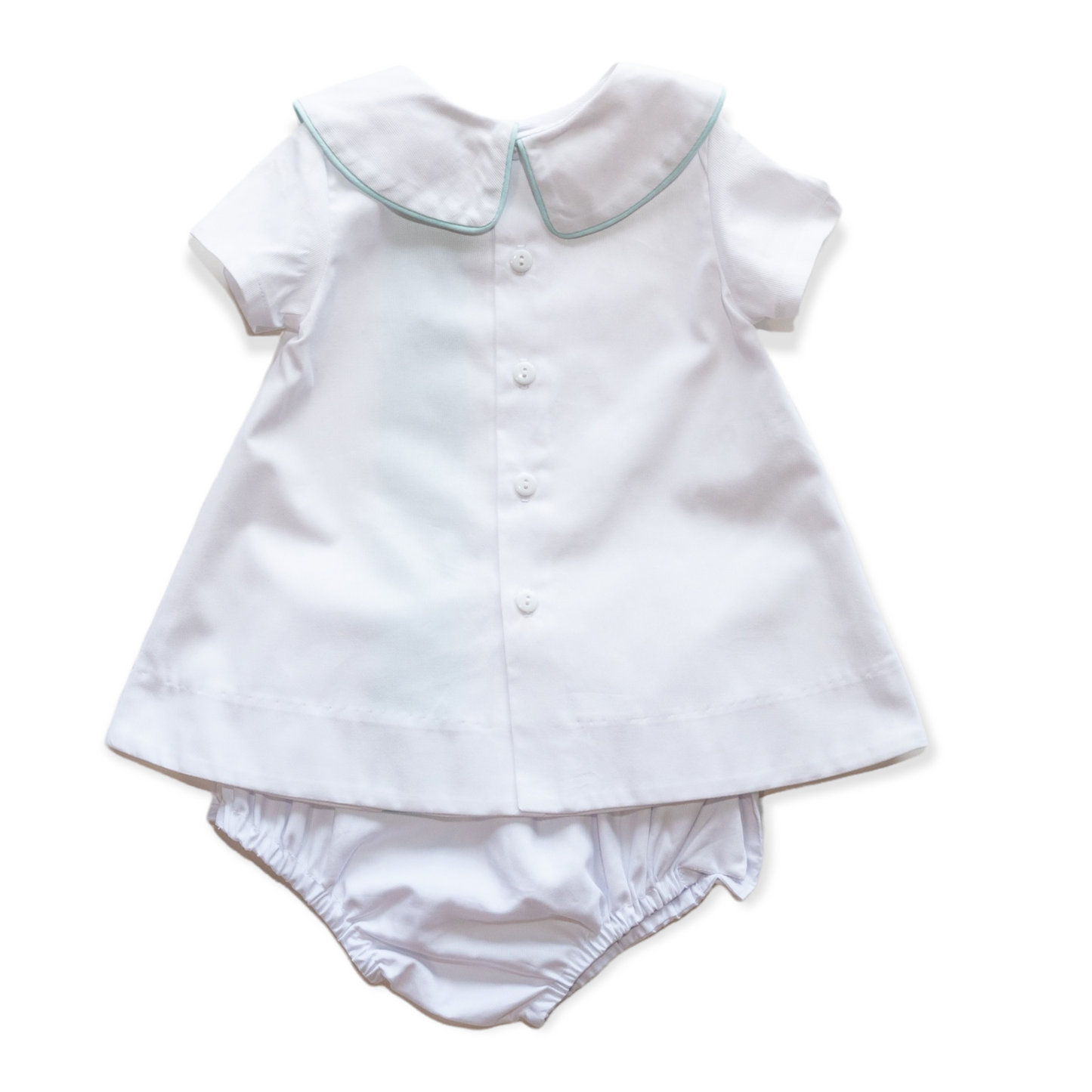 Walker White Pique w/Aqua Trim Diaper Set (12M-18M)