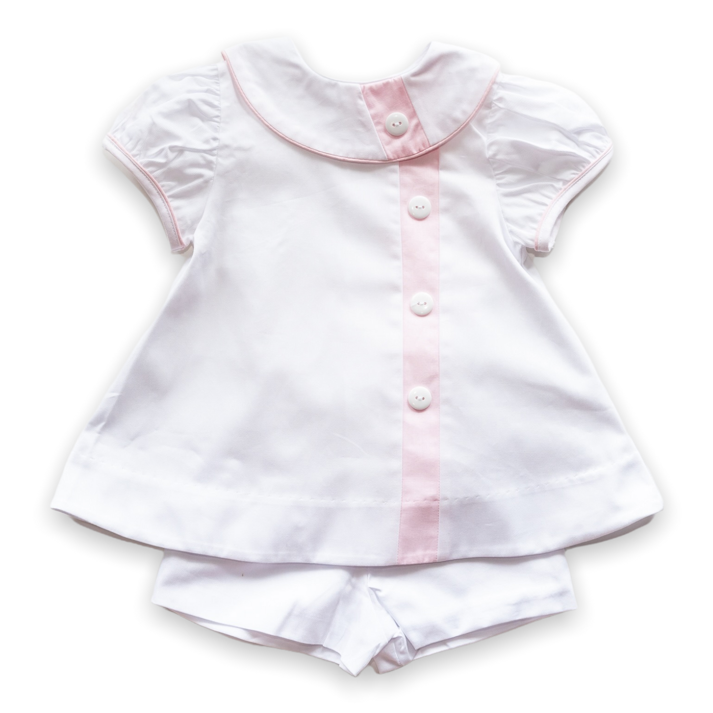 Louise White Pique w/Pink Insert Short Set (2-6)