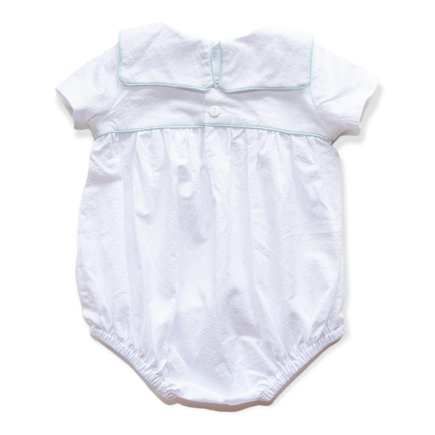 John White Seersucker w/Aqua Trim Bubble (6M-2)