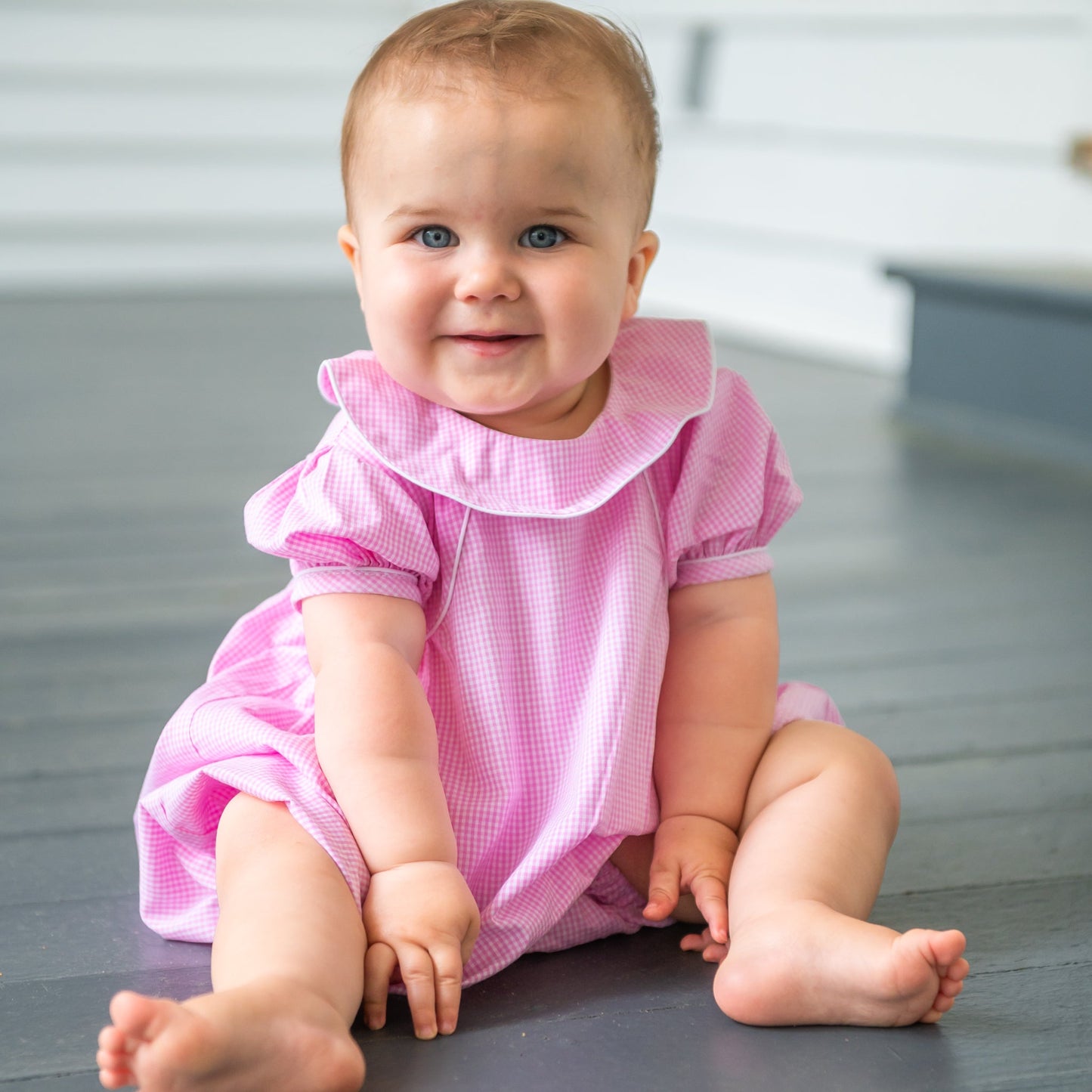 Ann Caroline Pink Gingham Check w/White Trim Bubble (6M-2)
