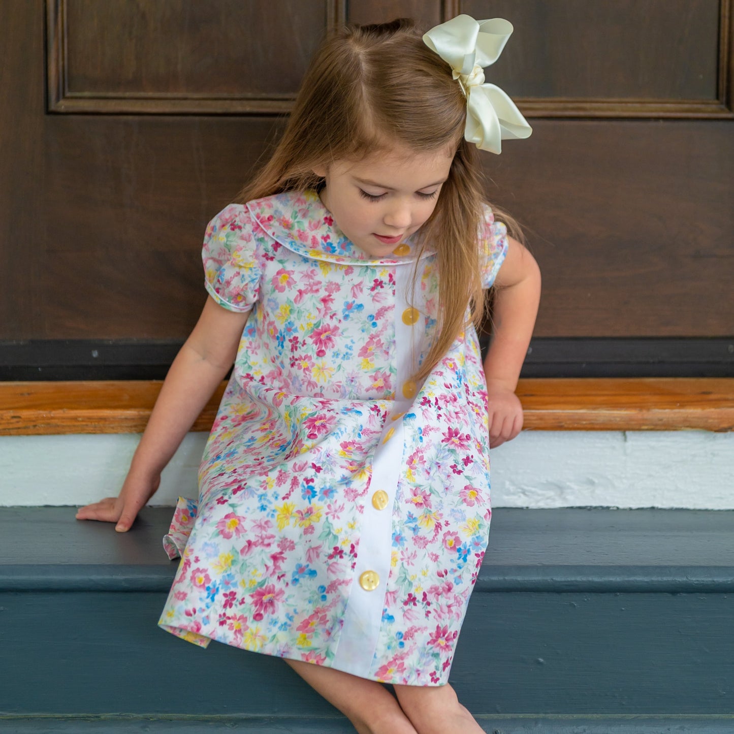 Mary Ryan Blossom Floral w/White Trim Dress (2-6)