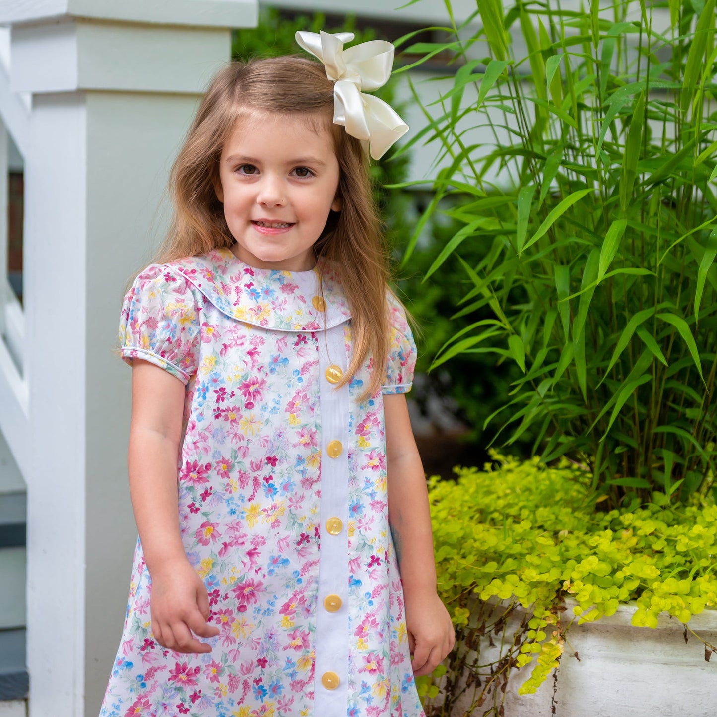Mary Ryan Blossom Floral w/White Trim Dress (2-6)