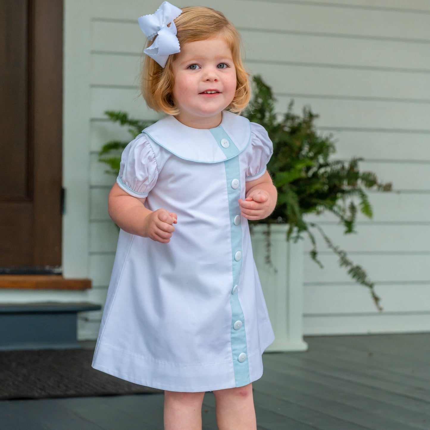 Mary Ryan White Pique w/Aqua Trim Dress (2-6)