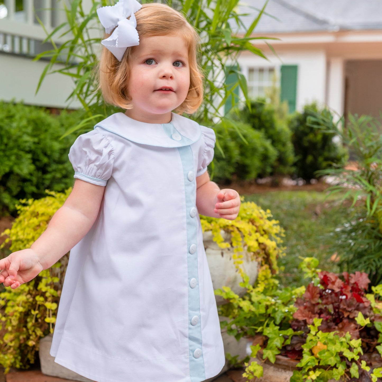 Mary Ryan White Pique w/Aqua Trim Dress (2-6)