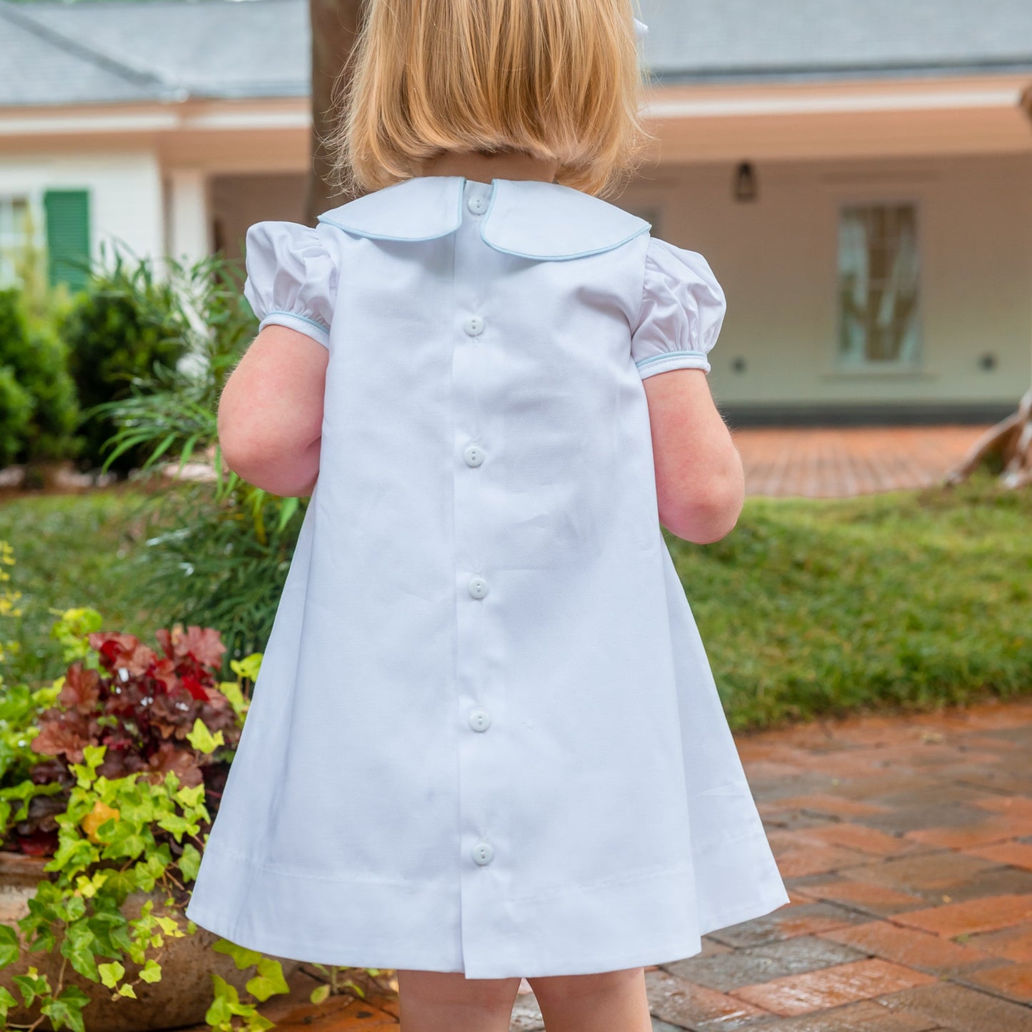 Mary Ryan White Pique w/Aqua Trim Dress (2-6)