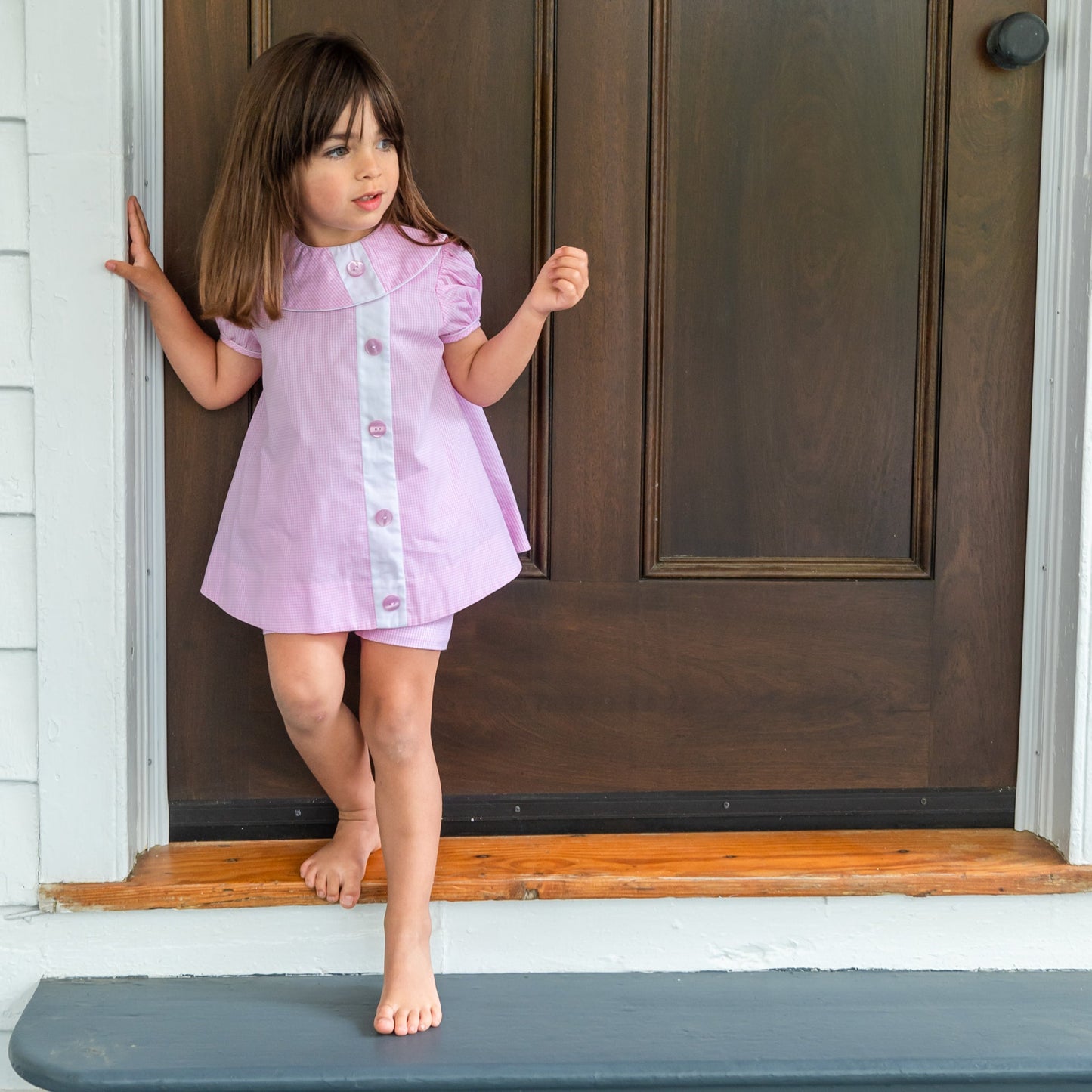 Louise Pink Gingham w/Wht Insert Short Set (2-6)