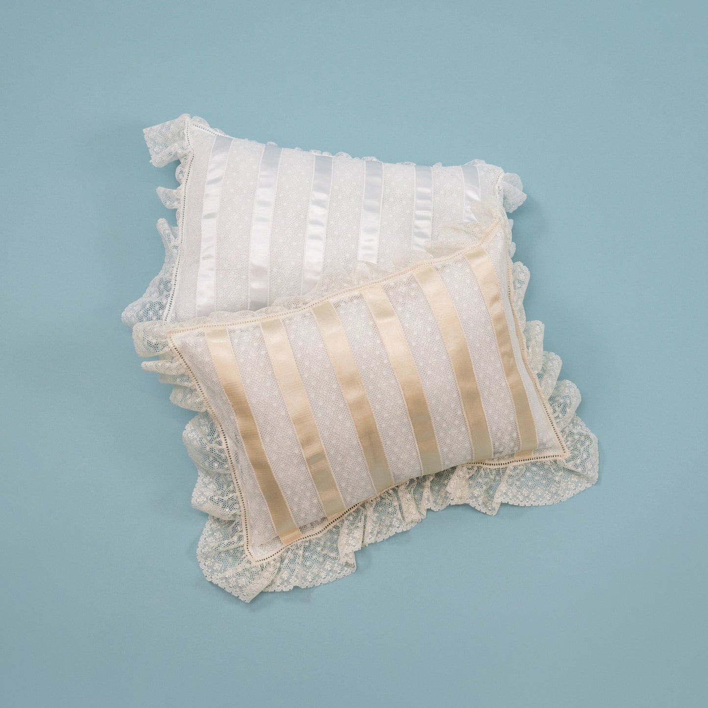 Heirloom Pillow with Wide Ribbon and Lace for Baby or Wedding Keepsake