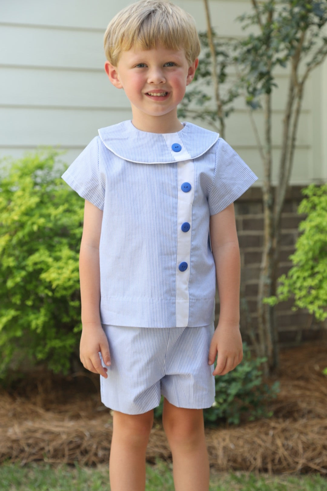 Edward Blue Stripe w/White Trim Short Set (2-5)