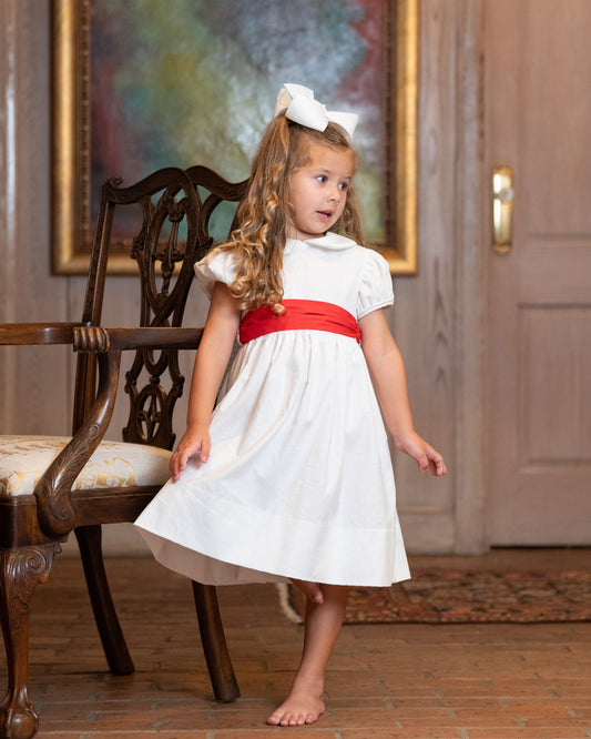 Laura Wht Cord Dress w/belt (3-6)