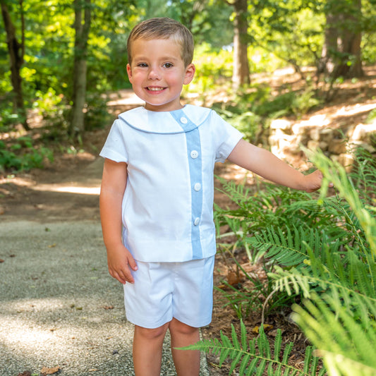 Edward White Pique w/Blue Trim Short Set (2-5)