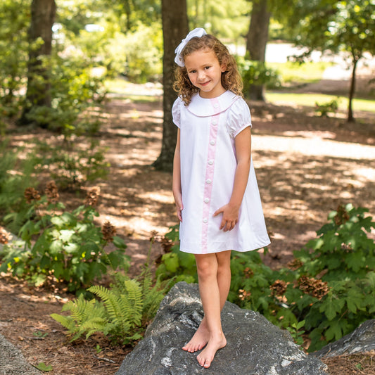Mary Ryan White Pique w/Pink Trim Dress (2-6)