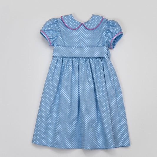 Jane Blue Dot Dress w/Belt (3-5)