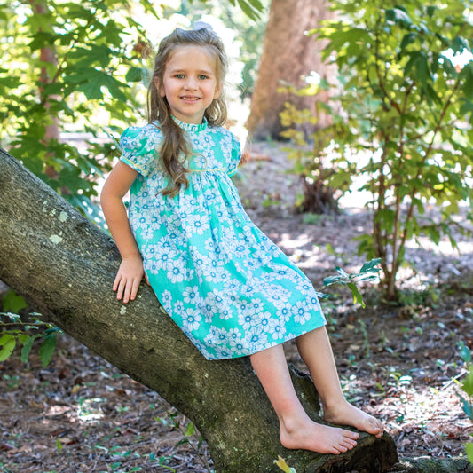 Ann Scott Aqua Primrose Floral Dress (2-6)