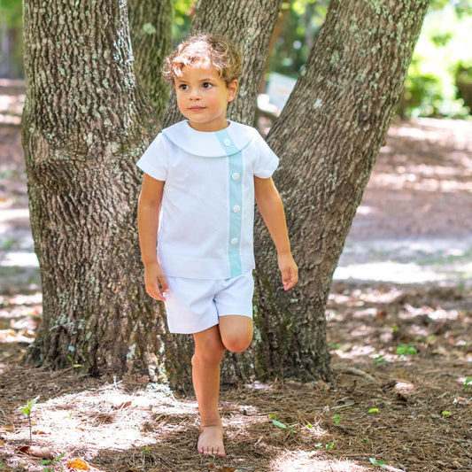 Edward White Pique with Aqua Trim Short Set (2-5)