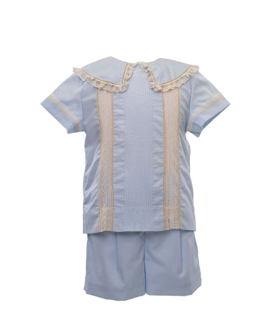 Heirloom Blue w/ Ecru Lace Fancy Frt Short Set (2-5)
