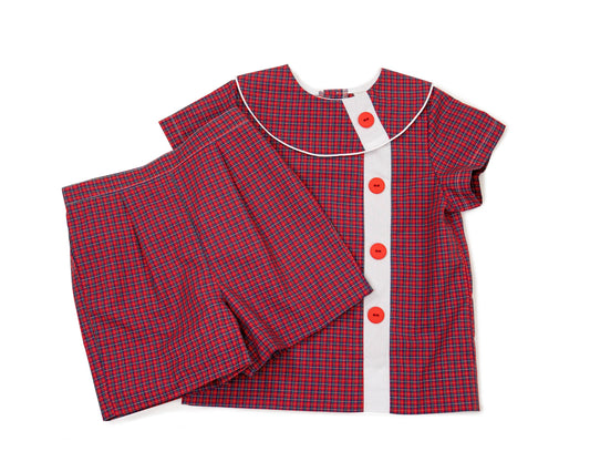 Edward Tartan Red Plaid w/White Trim Short Set (2-5)
