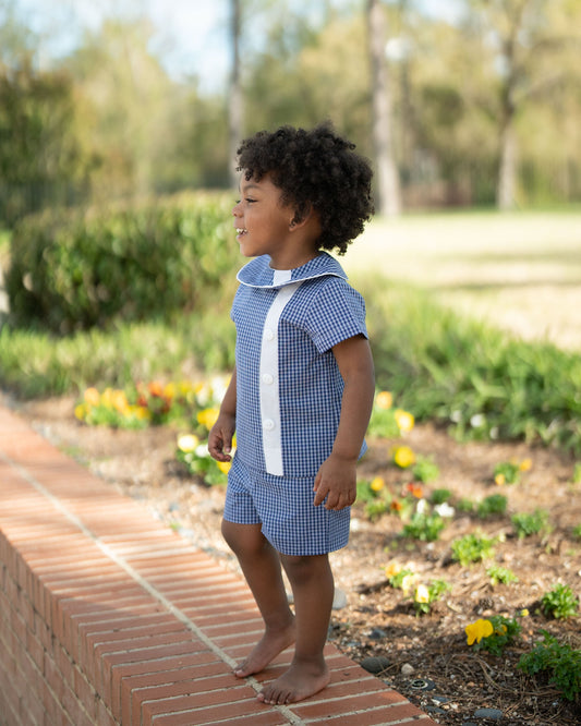 Edward Royal Blue Check w/White Trim Short Set (2-5)