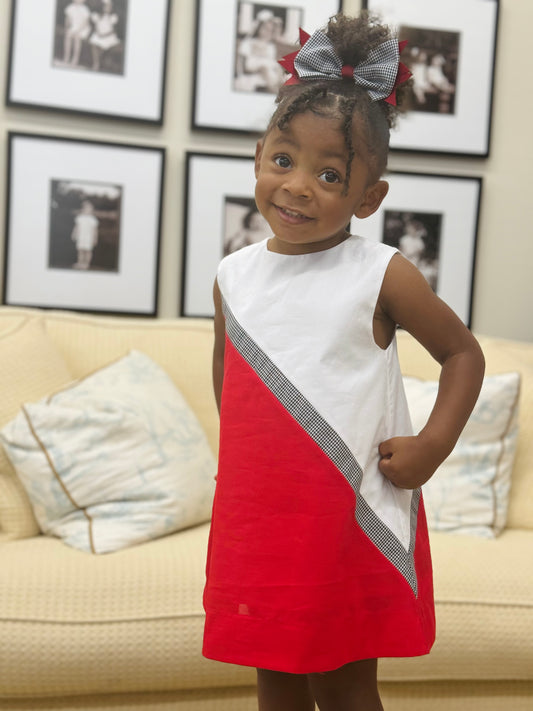 Team Red/White w/Black Check Trim Dress (2-6)