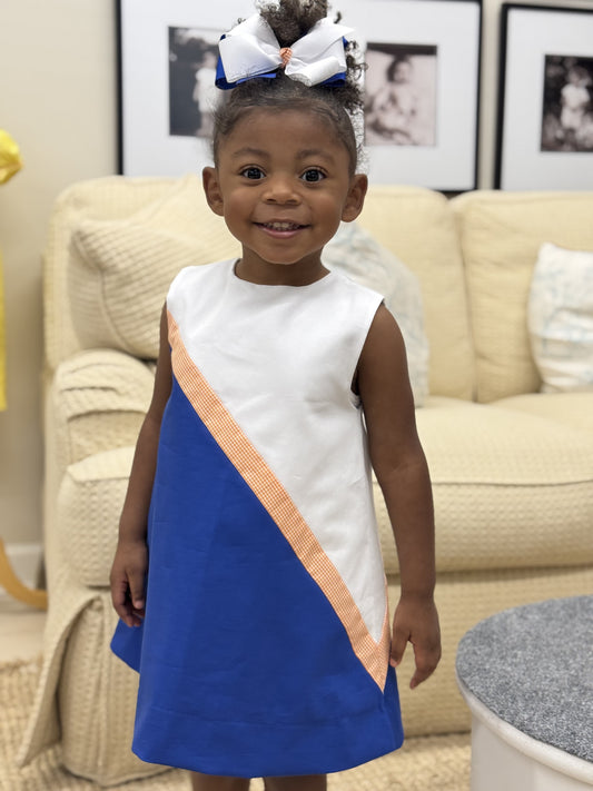 Team Royal Blue/White w/Orange Check Dress (2-6)