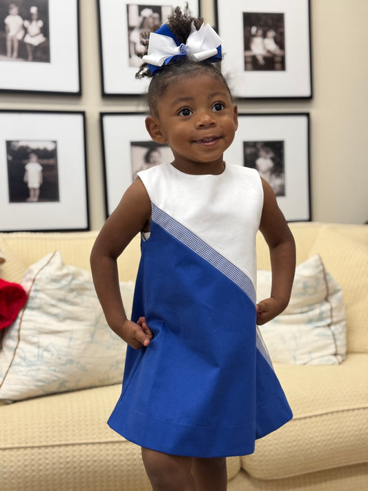 Team Blue/White w/Blue Check Trim Dress (2-6)