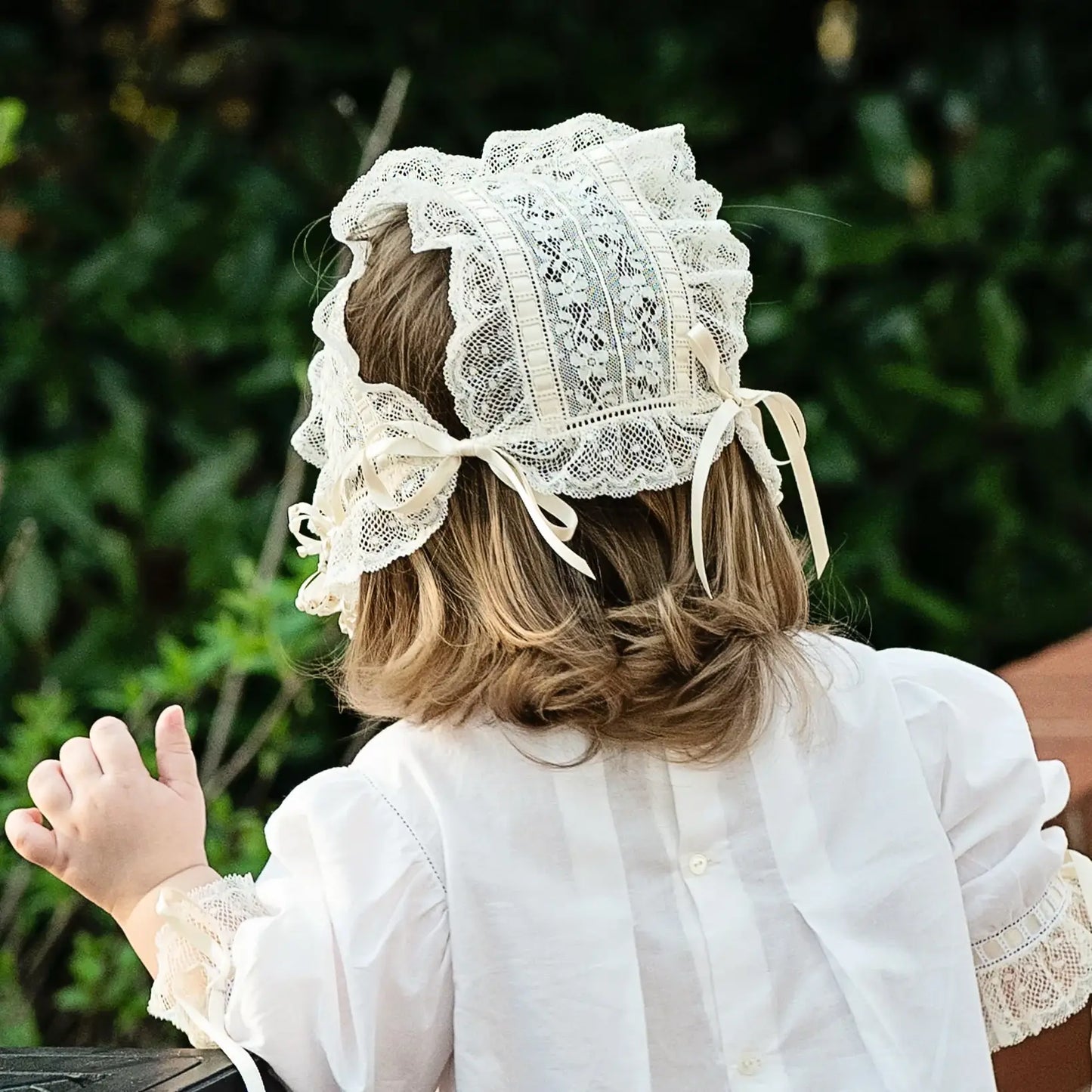 Heirloom Baby Bonnets in White or Ecru w/Rosette or Button and Tie