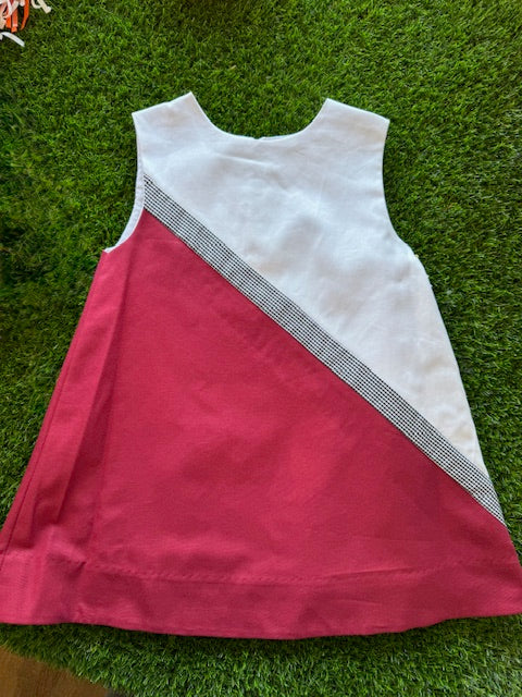 Team Girls Maroon and White Dress with Blk Check Trim Lined Dress