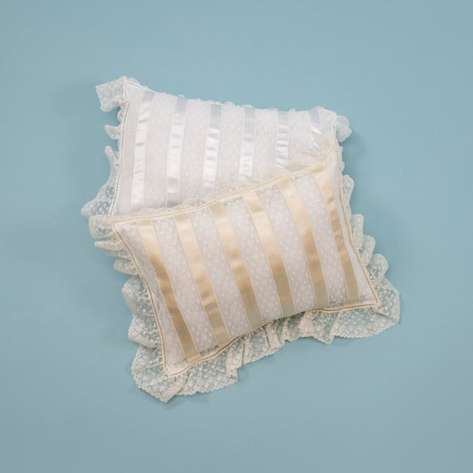 Heirloom Pillow with Wide Ribbon and Lace for Baby or Wedding Keepsake
