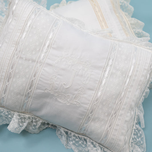 Heirloom Pillow with Lace for Baby or Wedding Keepsake w/Optional Monogram