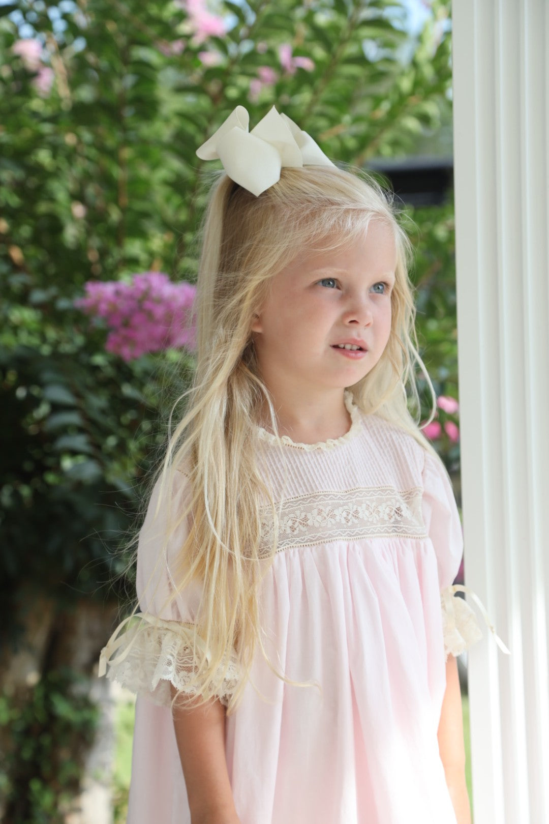 Heirloom Pink Tucks and Lace Band Yoke Dress (3-6)