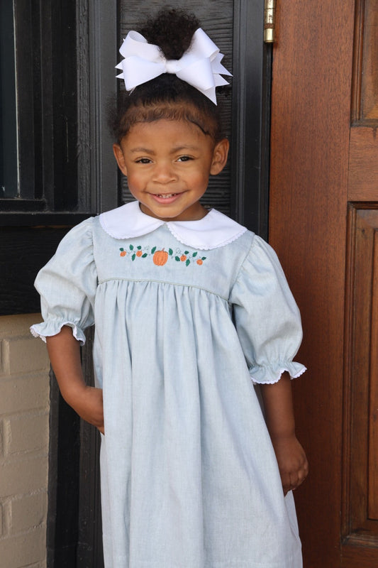 Rebecca Dress w/Pumpkin/vines emb(2-5)